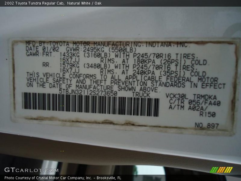 2002 Tundra Regular Cab Natural White Color Code 056