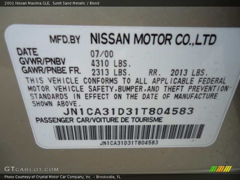 Sunlit Sand Metallic / Blond 2001 Nissan Maxima GLE