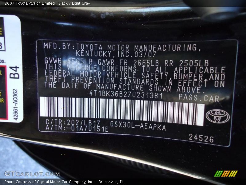 Black / Light Gray 2007 Toyota Avalon Limited