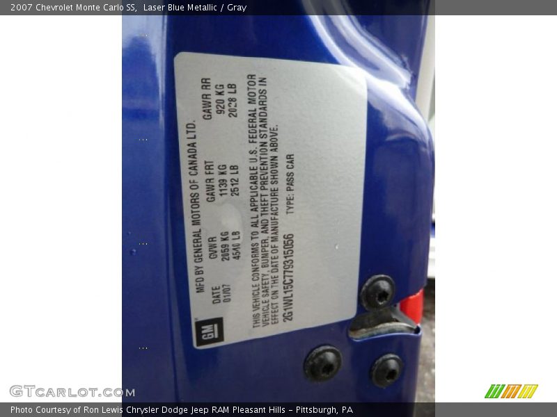 Info Tag of 2007 Monte Carlo SS