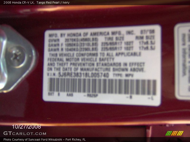 Tango Red Pearl / Ivory 2008 Honda CR-V LX