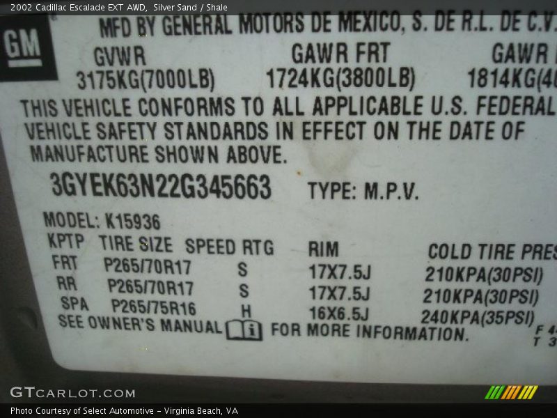 Silver Sand / Shale 2002 Cadillac Escalade EXT AWD