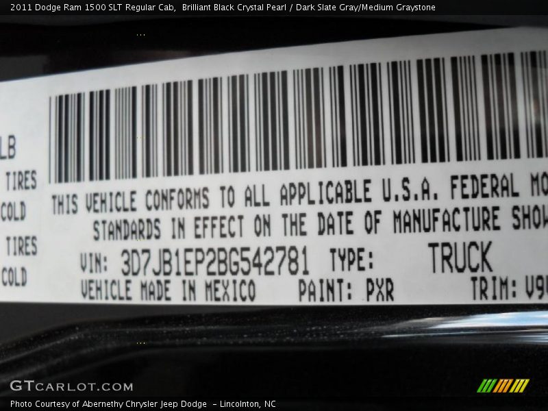 Brilliant Black Crystal Pearl / Dark Slate Gray/Medium Graystone 2011 Dodge Ram 1500 SLT Regular Cab