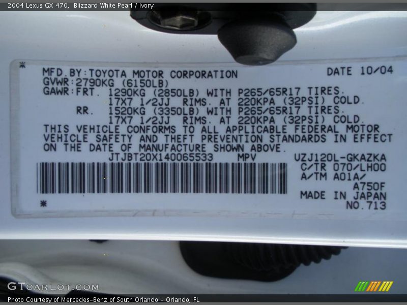 Blizzard White Pearl / Ivory 2004 Lexus GX 470