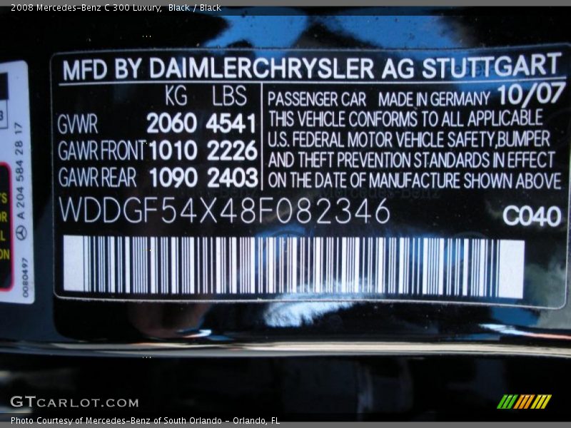 Black / Black 2008 Mercedes-Benz C 300 Luxury