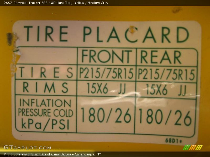 Info Tag of 2002 Tracker ZR2 4WD Hard Top