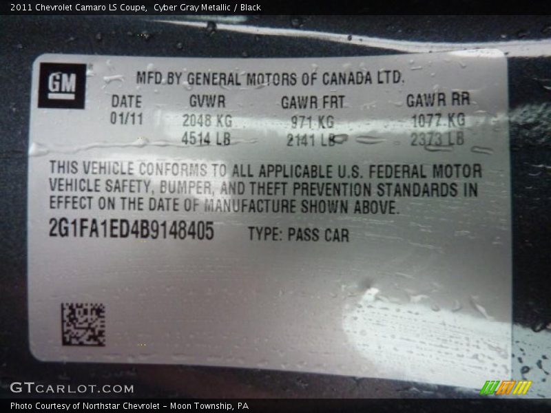 Info Tag of 2011 Camaro LS Coupe