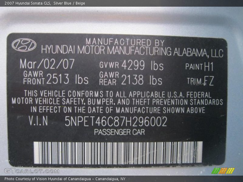 Silver Blue / Beige 2007 Hyundai Sonata GLS