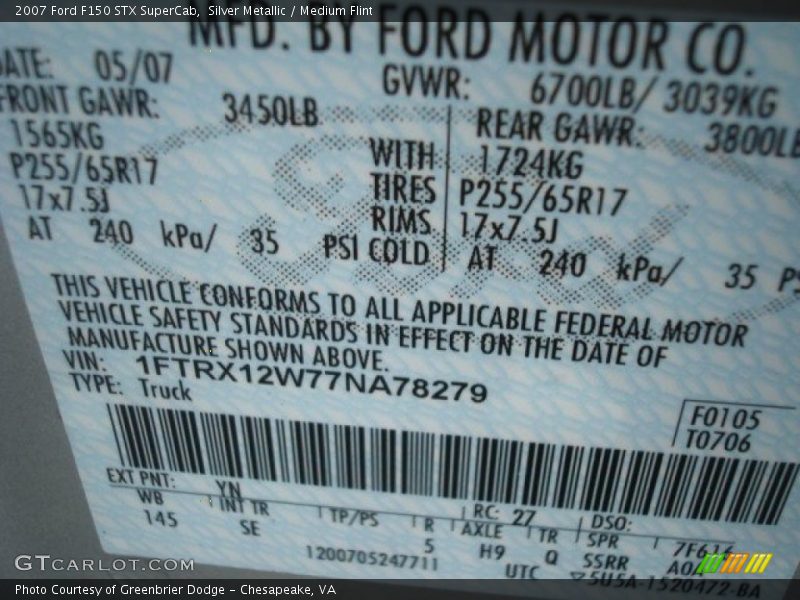 Silver Metallic / Medium Flint 2007 Ford F150 STX SuperCab