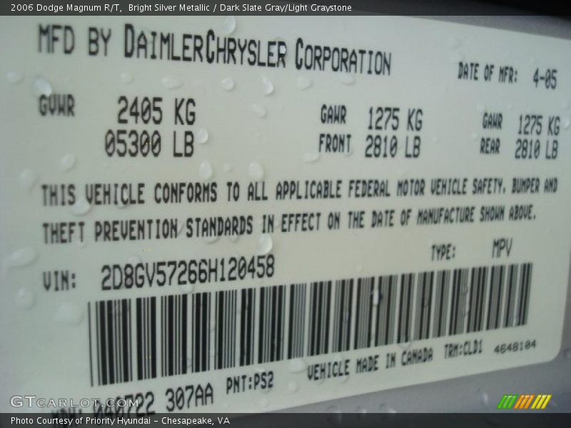 Bright Silver Metallic / Dark Slate Gray/Light Graystone 2006 Dodge Magnum R/T