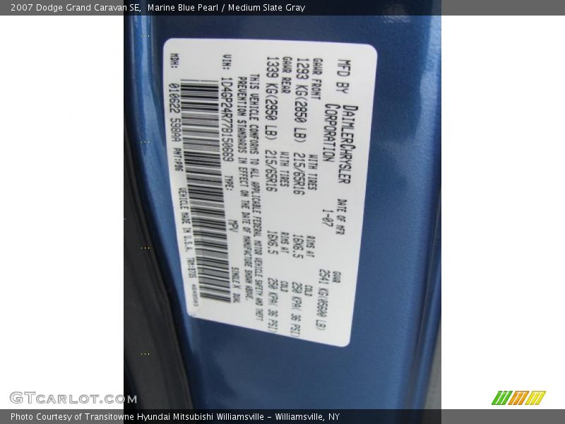 Marine Blue Pearl / Medium Slate Gray 2007 Dodge Grand Caravan SE