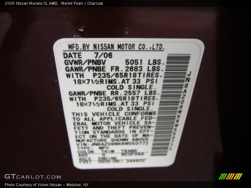 Merlot Pearl / Charcoal 2006 Nissan Murano SL AWD