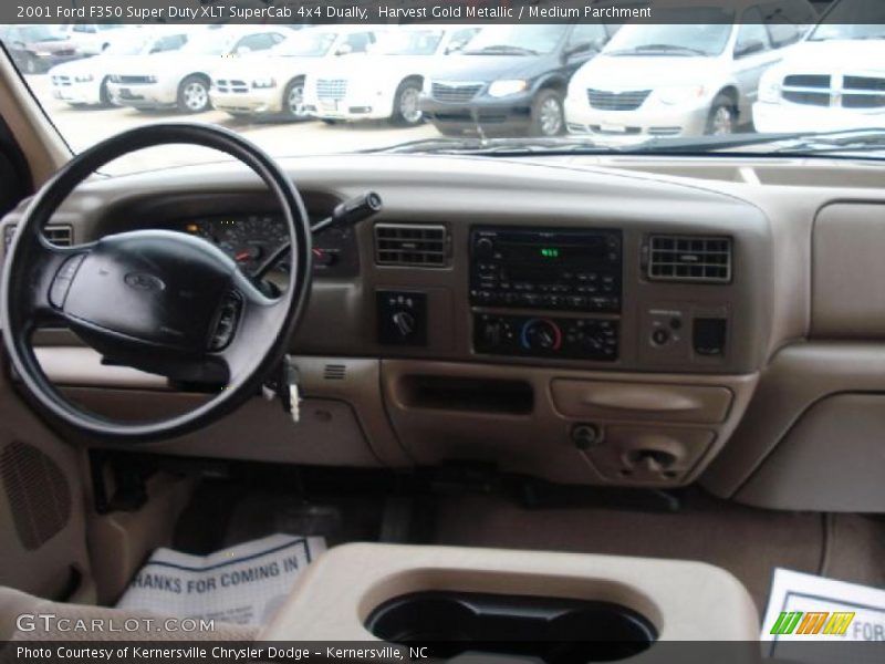 Harvest Gold Metallic / Medium Parchment 2001 Ford F350 Super Duty XLT SuperCab 4x4 Dually