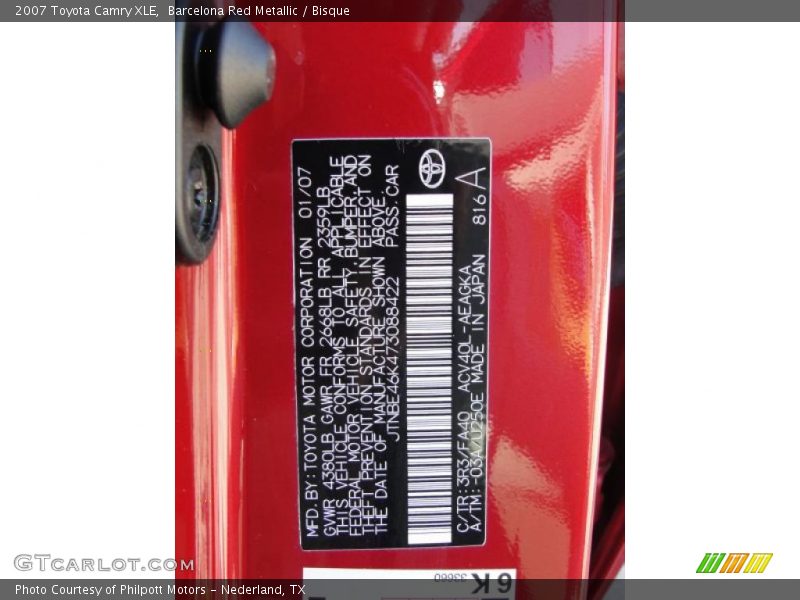 Barcelona Red Metallic / Bisque 2007 Toyota Camry XLE