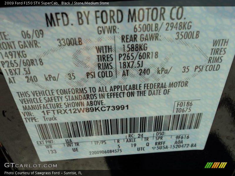 2009 F150 STX SuperCab Black Color Code UA