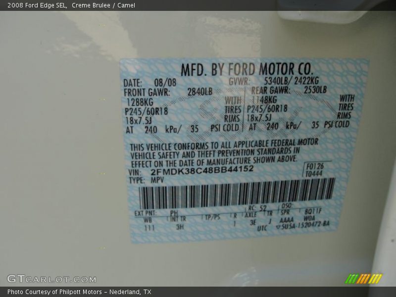 Creme Brulee / Camel 2008 Ford Edge SEL