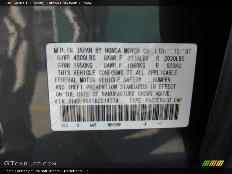 Carbon Gray Pearl / Ebony 2008 Acura TSX Sedan