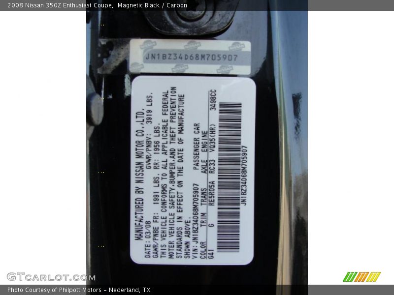 Magnetic Black / Carbon 2008 Nissan 350Z Enthusiast Coupe