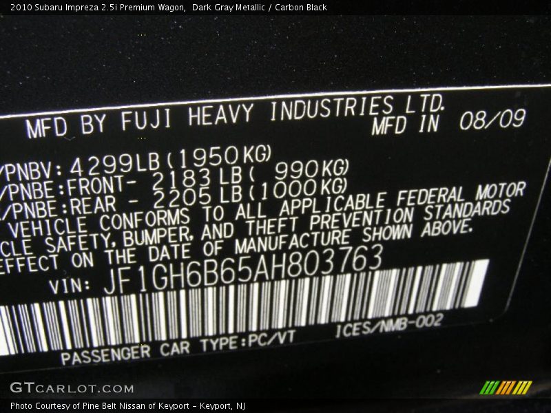 Dark Gray Metallic / Carbon Black 2010 Subaru Impreza 2.5i Premium Wagon
