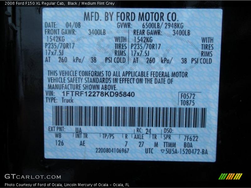 Black / Medium Flint Grey 2008 Ford F150 XL Regular Cab