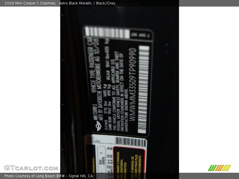 Astro Black Metallic / Black/Grey 2009 Mini Cooper S Clubman
