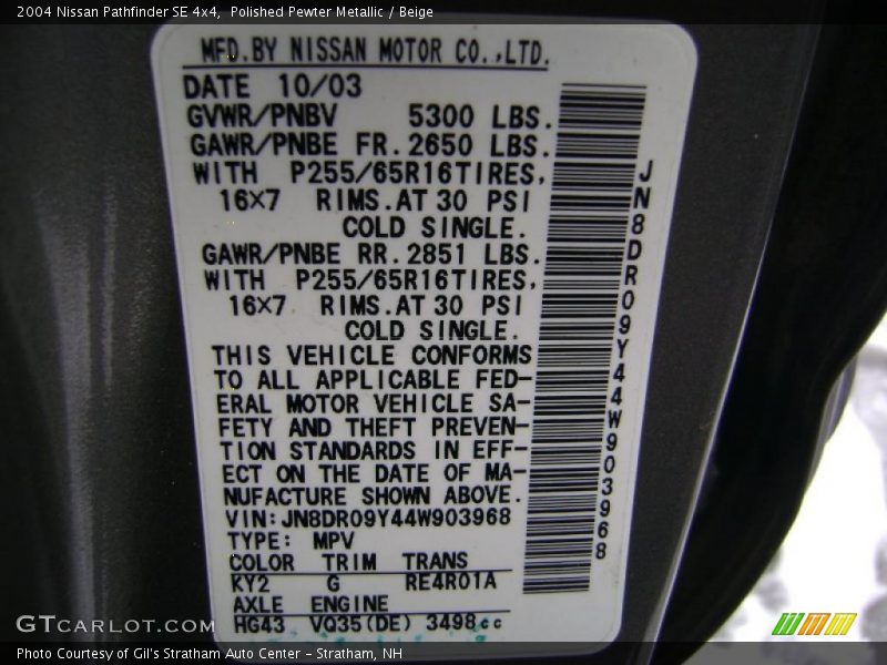 Polished Pewter Metallic / Beige 2004 Nissan Pathfinder SE 4x4