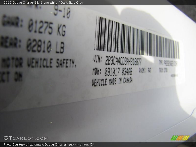 Stone White / Dark Slate Gray 2010 Dodge Charger SE