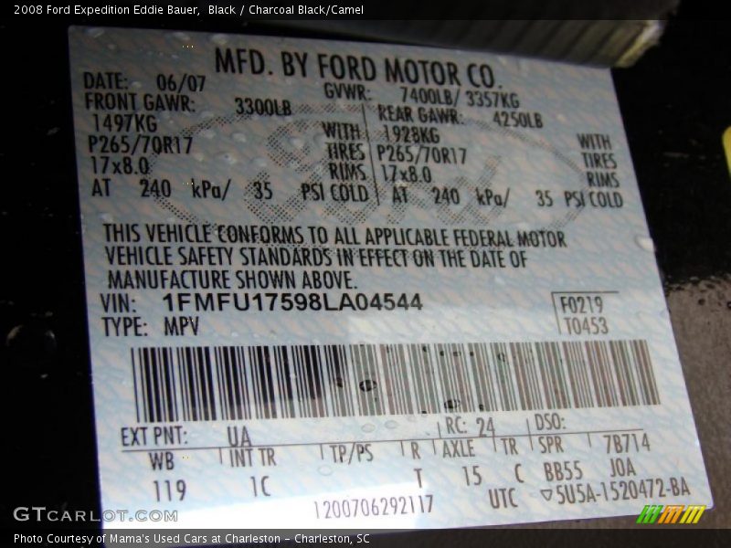 Black / Charcoal Black/Camel 2008 Ford Expedition Eddie Bauer