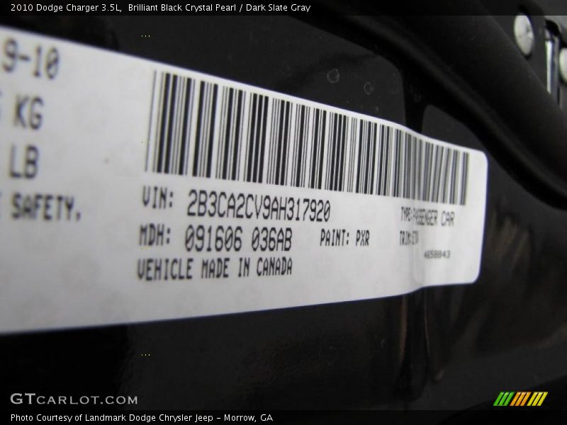 Brilliant Black Crystal Pearl / Dark Slate Gray 2010 Dodge Charger 3.5L