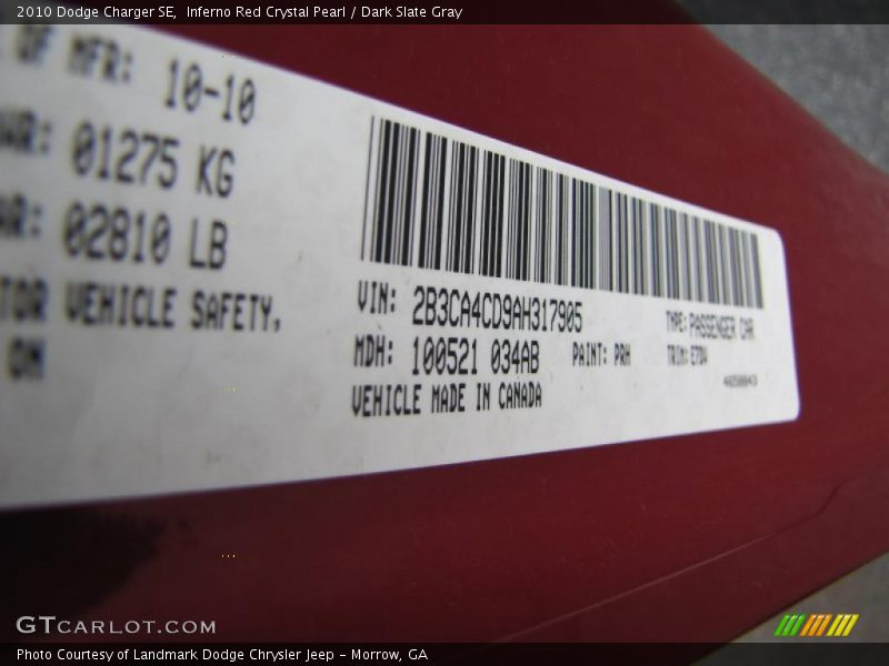 Inferno Red Crystal Pearl / Dark Slate Gray 2010 Dodge Charger SE