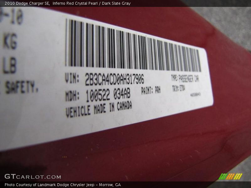 Inferno Red Crystal Pearl / Dark Slate Gray 2010 Dodge Charger SE