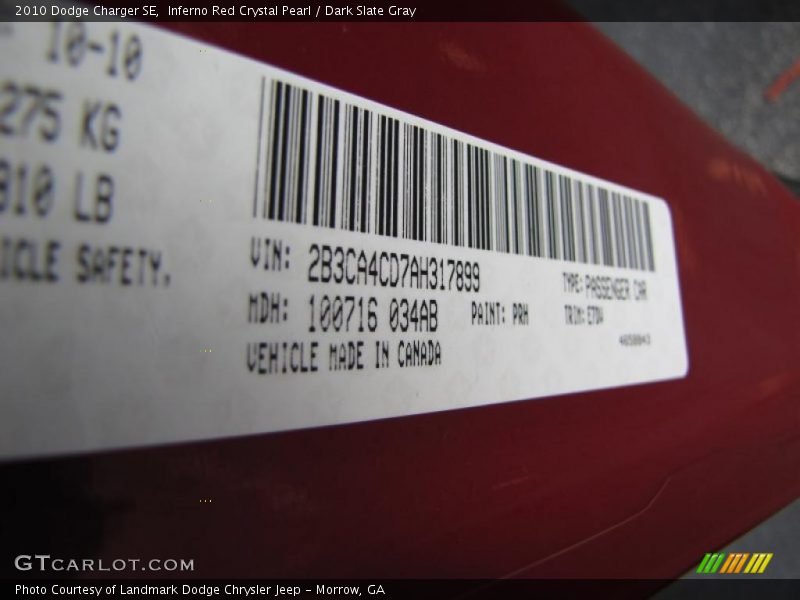 Inferno Red Crystal Pearl / Dark Slate Gray 2010 Dodge Charger SE