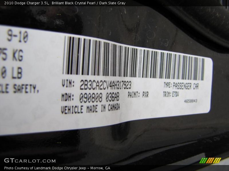 Brilliant Black Crystal Pearl / Dark Slate Gray 2010 Dodge Charger 3.5L