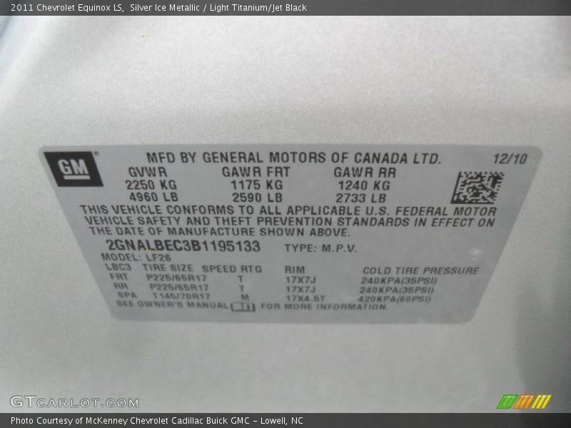 Silver Ice Metallic / Light Titanium/Jet Black 2011 Chevrolet Equinox LS