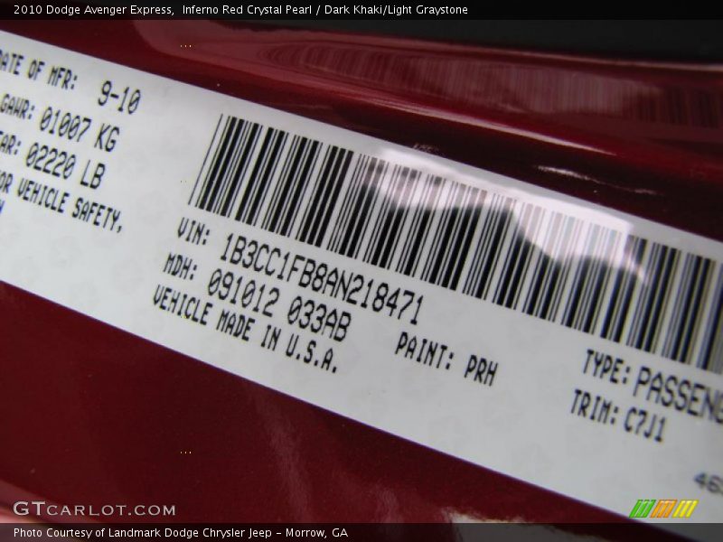 Inferno Red Crystal Pearl / Dark Khaki/Light Graystone 2010 Dodge Avenger Express