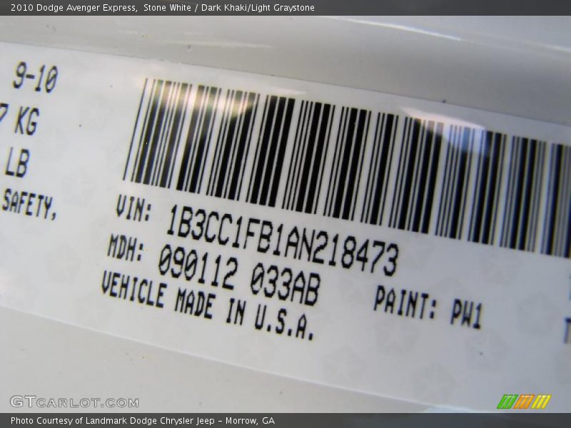 Stone White / Dark Khaki/Light Graystone 2010 Dodge Avenger Express