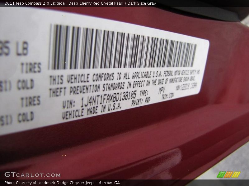 2011 Compass 2.0 Latitude Deep Cherry Red Crystal Pearl Color Code PRP