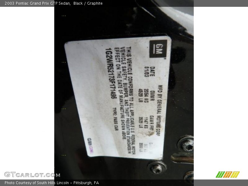 Black / Graphite 2003 Pontiac Grand Prix GTP Sedan