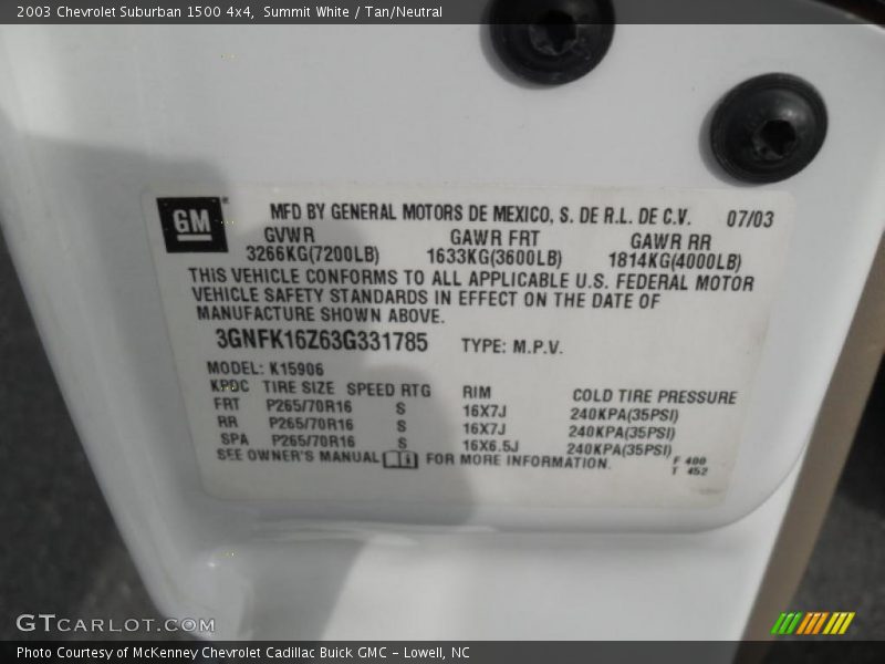 Summit White / Tan/Neutral 2003 Chevrolet Suburban 1500 4x4