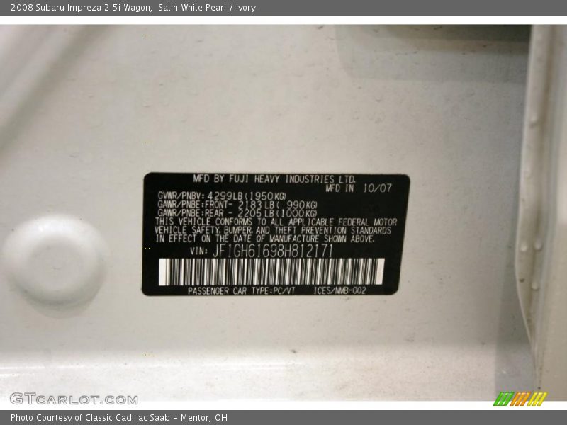 Satin White Pearl / Ivory 2008 Subaru Impreza 2.5i Wagon