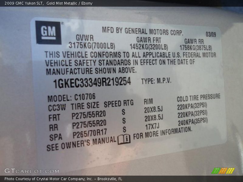 Gold Mist Metallic / Ebony 2009 GMC Yukon SLT