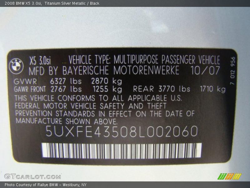 Titanium Silver Metallic / Black 2008 BMW X5 3.0si