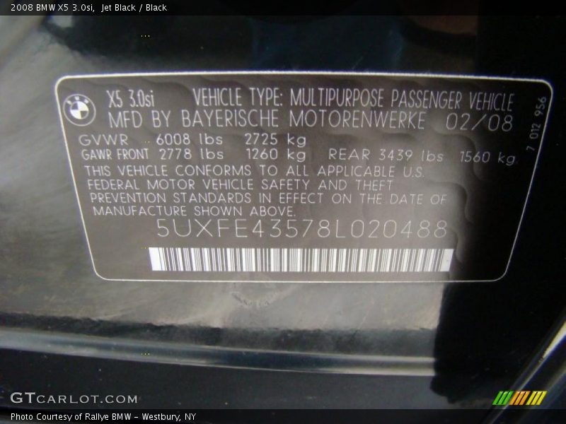 Jet Black / Black 2008 BMW X5 3.0si