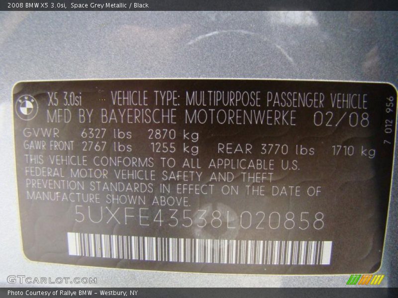 Space Grey Metallic / Black 2008 BMW X5 3.0si