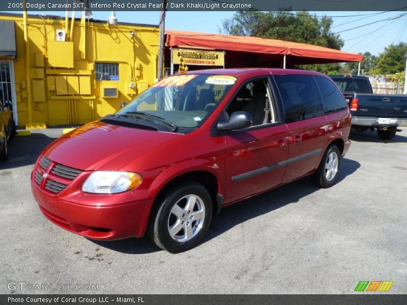 Inferno Red Crystal Pearl / Dark Khaki/Light Graystone 2005 Dodge Caravan SXT