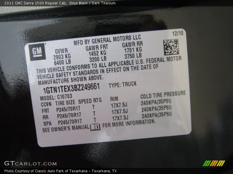 Onyx Black / Dark Titanium 2011 GMC Sierra 1500 Regular Cab