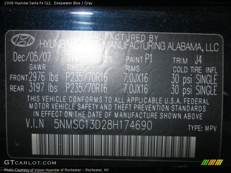 Deepwater Blue / Gray 2008 Hyundai Santa Fe GLS