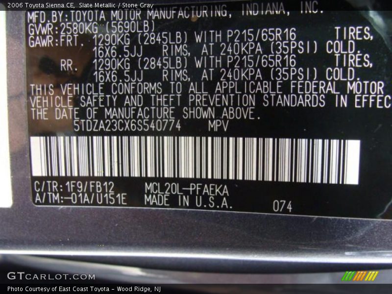 Slate Metallic / Stone Gray 2006 Toyota Sienna CE