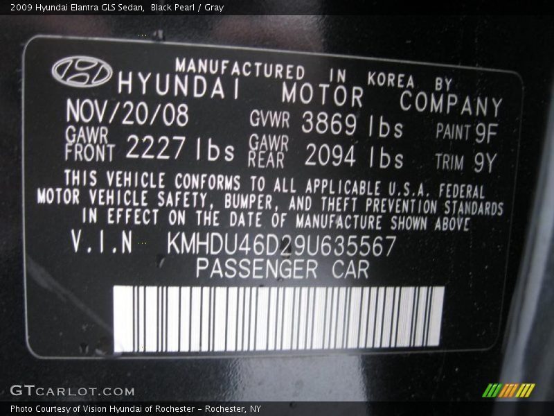 Black Pearl / Gray 2009 Hyundai Elantra GLS Sedan