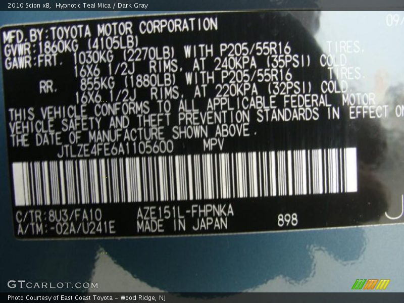 Hypnotic Teal Mica / Dark Gray 2010 Scion xB